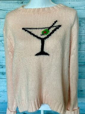 Wooden Ships Pale Pink Knit Sweater with Martini Graphic